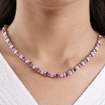GP - AAA Rose De France Amethyst, Wei&szlig;er Zirkon Halskette ca. 45 cm 925 Silber 750 Ros&eacute;gold Vermeil ca. 15,61 ct.