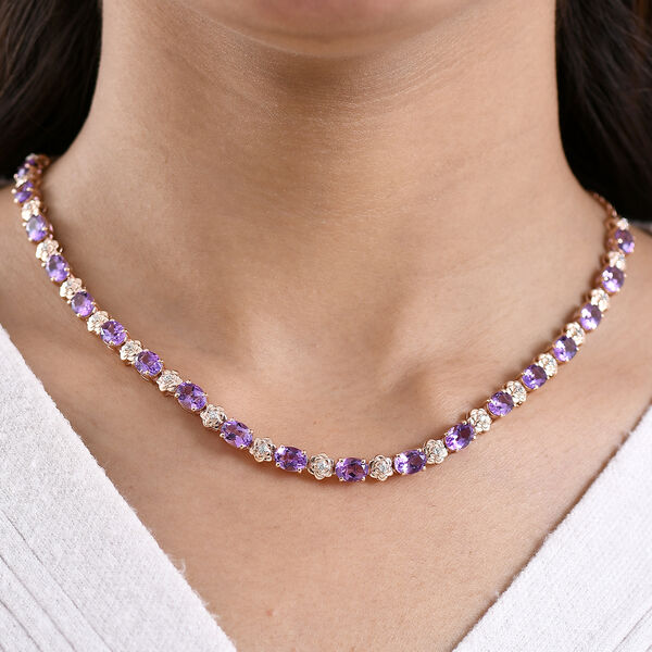 GP - AAA Rose De France Amethyst, Wei&szlig;er Zirkon Halskette ca. 45 cm 925 Silber 750 Ros&eacute;gold Vermeil ca. 15,61 ct. image number 2