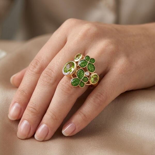 GP - AA Peridot Ring 925 Silber 750 Gelbgold vermeil (Gr&ouml;&szlig;e 17.00) ca. 2,18 ct image number 2