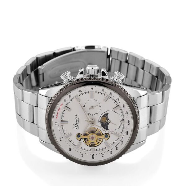 GENOA TIME - Bicolor-Armbanduhr, Reiner Edelstahl, silber-goldfarben, Automatik, 3 ATM wasserdicht image number 4