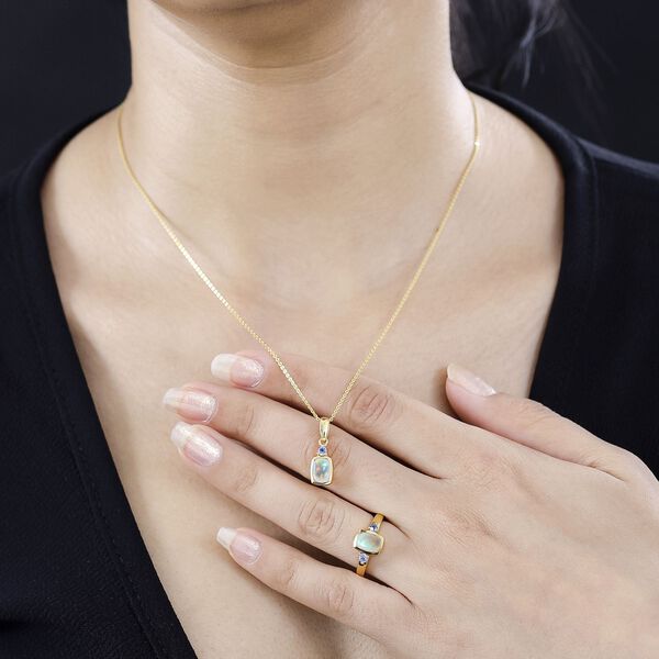 AA Natürlicher, äthiopischer Welo Opal Schmuckset 925 Silber vergoldet ca. 1,38 ct. image number 4