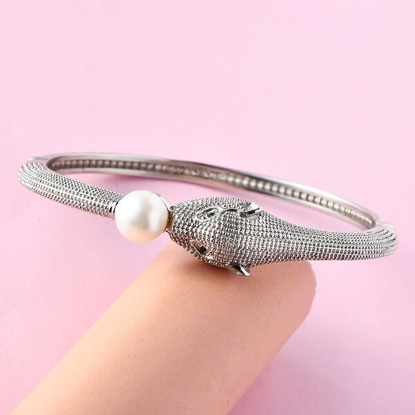 Wei&szlig;er S&uuml;&szlig;wasserperlen- und schwarzer Spinell-Armreif, ca. 19 cm, ca. 6,81 ct image number 2