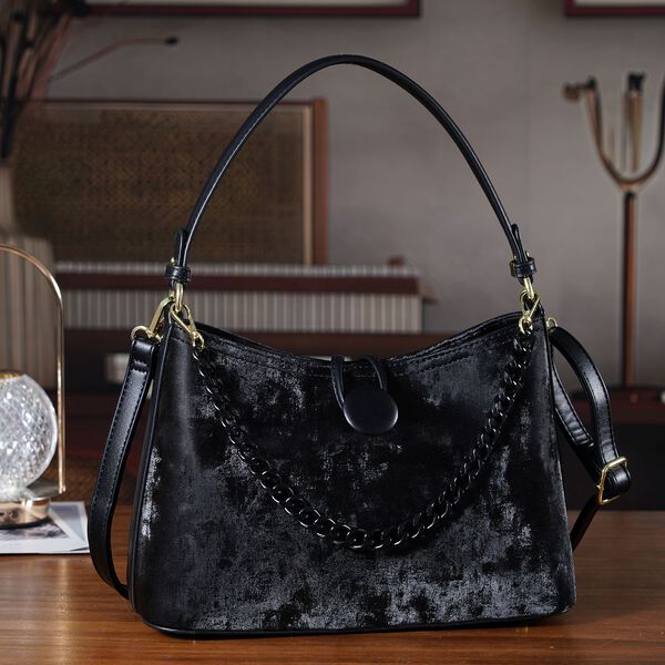 Crossbody Taschen Set 2 teilig mit Rei&szlig;verschlussfach und Innenfach 30 x 12 x 20 cm Schwarz image number 2