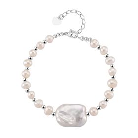 Weiße Keshi Perle, Weiße Süßwasser Perle Armband, Flexibles, Messing Standard