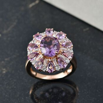 D'Joy AAA Rose De France Amethyst Ring 925 Silber 750 Ros&eacute;gold Vermeil (Gr&ouml;&szlig;e 17.00) ca. 5,55 ct