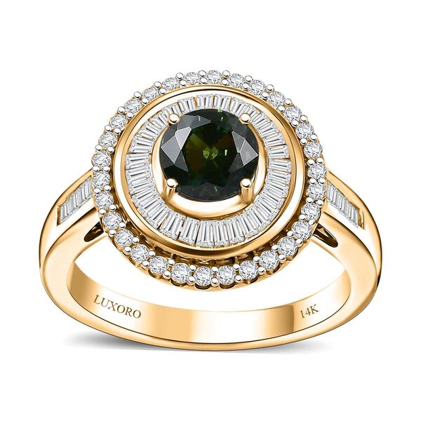 LUXORO zertifiziert und gepr&uuml;ft AAA gr&uuml;ner Saphir und Diamant Ring in 585 Gold - 1,78 ct.