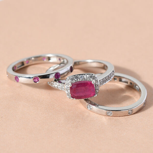 3er-Set - afrikanischer Rubin und Zirkon-Ring in Silber image number 2