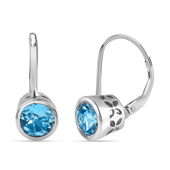 Schweizer Blautopas Ohrringe, 925 Silber platiniert, ca. 1.89 ct