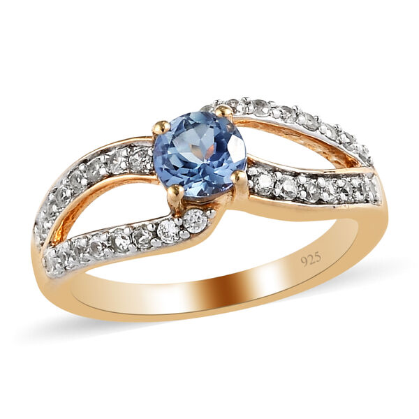 Pfau Tansanit und Zirkon-Ring, 925 Silber Gelbgold Vermeil  ca. 1,07 ct image number 5