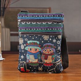 Crossbody-Tasche mit Eulenmotiv, 3 Rei&szlig;verschlussf&auml;cher, verstellbarer Schultergurt (ca. 120 cm), 21x28 cm, Mehrfarbig