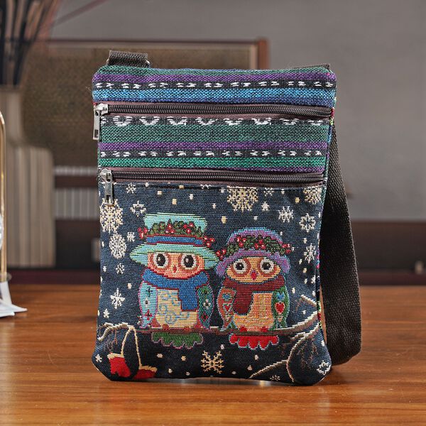 Crossbody-Tasche mit Eulenmotiv, 3 Reißverschlussfächer, verstellbarer Schultergurt (ca. 120 cm), 21x28 cm, Mehrfarbig image number 2