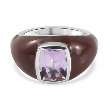 Rosa Amethyst und emailliert Solit&auml;r Ring 925 Silber platiniert (Gr&ouml;&szlig;e 16.00) ca. 1,64 ct