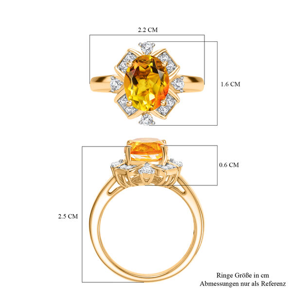 D'Joy Sphaleros Quarz, Wei&szlig;er Zirkon Ring 925 Silber 750 Gelb Vergoldet (Gr&ouml;&szlig;e 17.00) ca. 3,46 ct image number 7