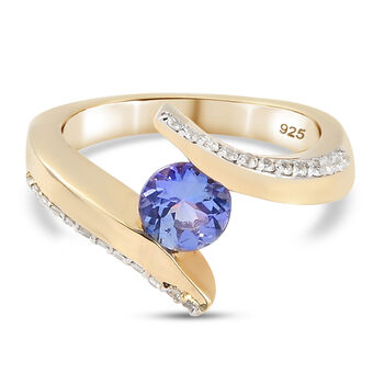 Tansanit und Zirkon-Ring, 925 Silber vergoldet (Gr&ouml;&szlig;e 16.00) ca. 1,28 ct