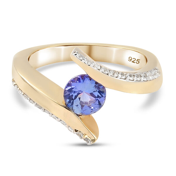 Tansanit und Zirkon-Ring, 925 Silber vergoldet  ca. 1,28 ct