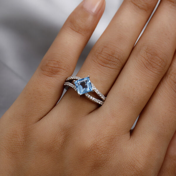 Schweizer Blautopas und Zirkon Ring 925 Silber platiniert  ca. 2,54 ct image number 3