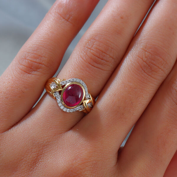 Afrikanischer Rubin (Fissure gefüllt) und Zirkon Ring 925 Silber vergoldet image number 3