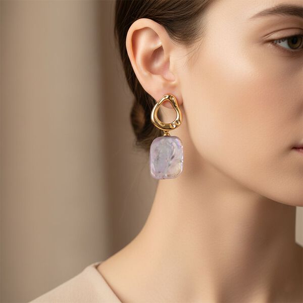 Mehrfarbige Keshi Perle Ohrringe Nickelfreies Messing, Goldfarben image number 3