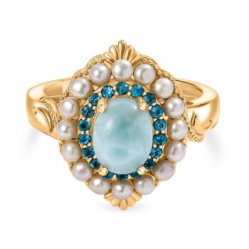 D'Joy Larimar, S&uuml;&szlig;wasser Perle und Neon Apatit Ring
