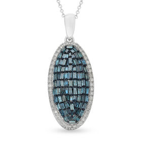 Blauer und weißer Diamant Cluster Anhänger mit Kette, 50 cm, 925 platiniert ca. 1.00 ct
