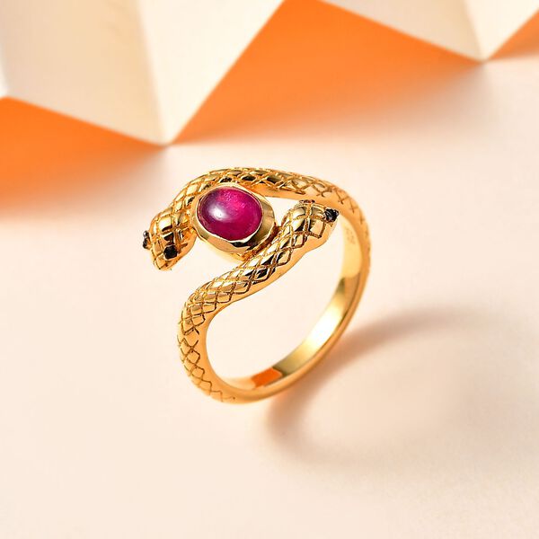 AA Afrikanischer Rubin (Fissure gefüllt), Schwarzer Spinell Ring 925 Silber 750 Gelbgold Vermeil (Größe 17.00) ca. 1,26 ct image number 2