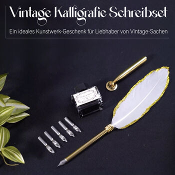 Vintage Kalligraphie-Schreibstift mit Tinte und Geschenkbox, Wei&szlig;