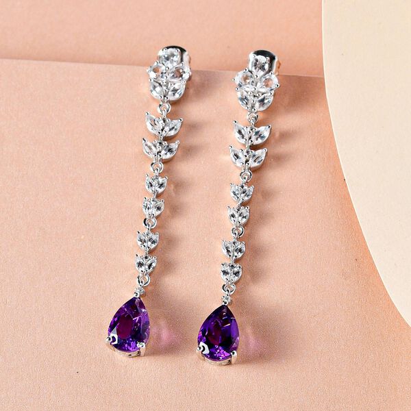 Marokkanische Amethyst und wei&szlig;e Topas-Ohrringe, 925 Silber platiniert ca. 6,80 ct image number 2