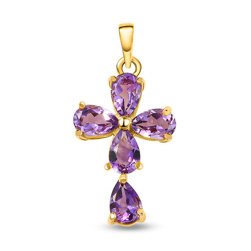 Natürlicher, marokkanischer Amethyst Kreuz-Anhänger, 925 Silber vergoldet ca. 1,60 ct image number 0