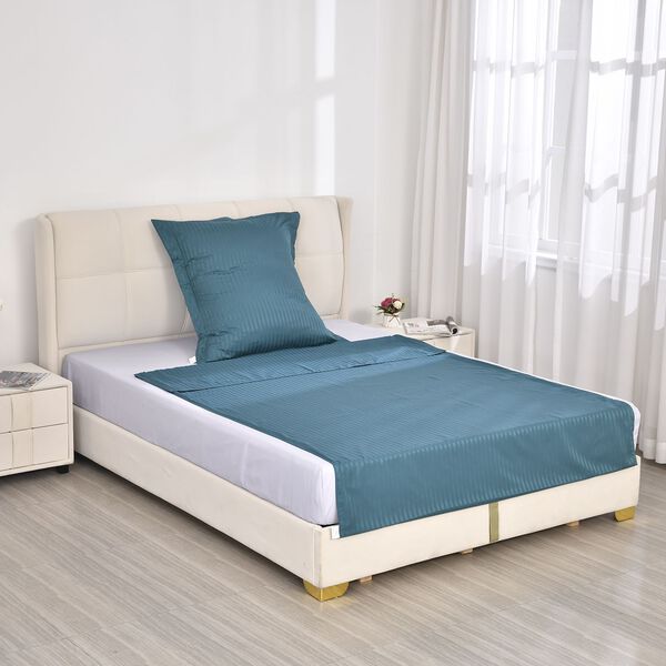 2-teiliges Bettw&auml;sche-Set mit vertikalem Streifenmuster, 135x200 cm und 80x80 cm, Dunkelgr&uuml;n image number 2