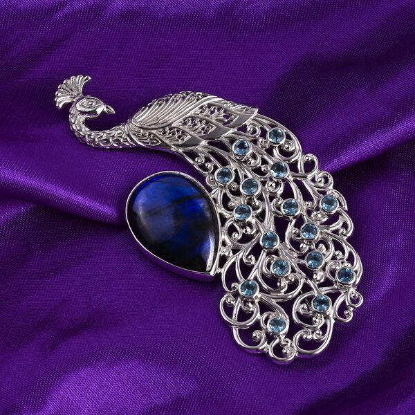 Royal Bali - AAA Labradorit, Apatit Brosche 925 Silber ca. 41.10 ct image number 1
