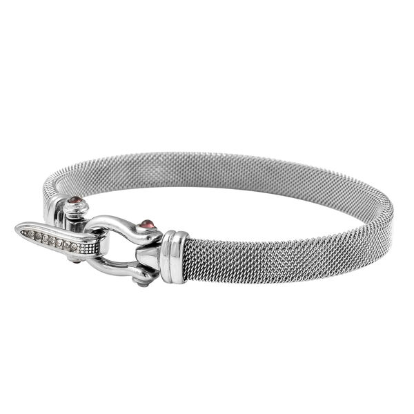 Roter Granat und wei&szlig;er Kristal-Armreif, 20 cm, Edelstahl ca. 0,13 ct image number 4