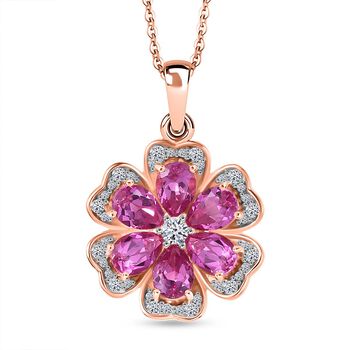 LUXURIANT AAA Labor Rosa Saphir und Moissanit Anh&auml;nger mit 50cm Kette - 0,64 ct.