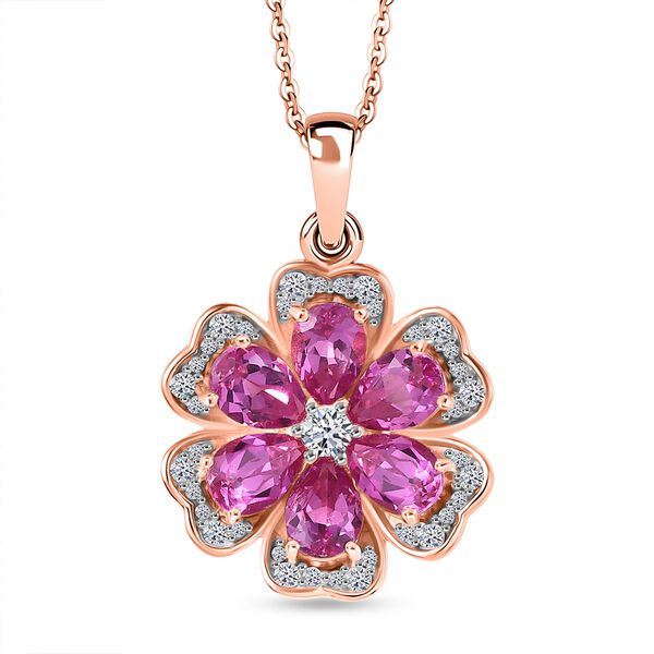 Luxuriant - AAA Lab Grown Rosa Saphir, Moissanit Schmuckset ca. 50 cm 925 Silber 750 Ros&eacute;gold Vermeil ca. 3.95 ct
