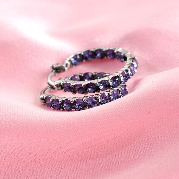 LUSTRO STELLA &Ouml;sterreichischer Indischer Saphir Kristall In Out Creolen Edelstahl image number 7