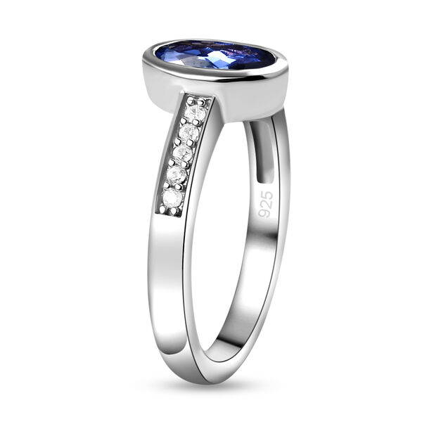 AA Tansanit und wei&szlig;er Zirkon-Ring, 925 Silber platiniert  ca. 0,74 ct image number 5