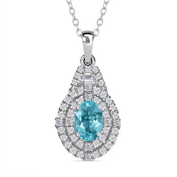 RHAPSODY zertifiziert und gepr&uuml;ft AAAA Paraiba Turmalin und VS-EF Diamant Anh&auml;nger mit 45cm Kette in 950 Platin - 2,22 ct.