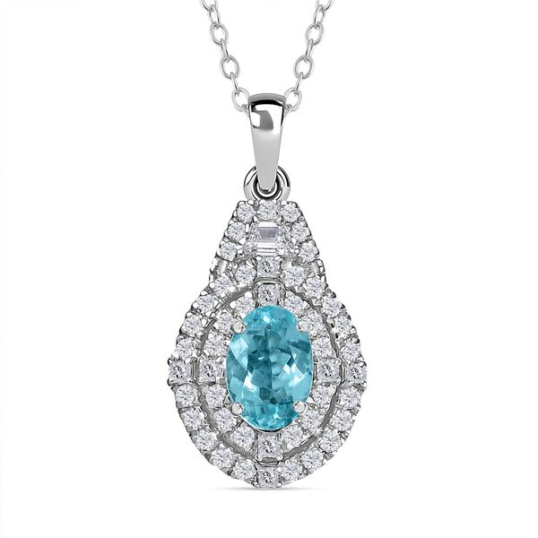 RHAPSODY zertifiziert und gepr&uuml;ft AAAA Paraiba Turmalin und VS-EF Diamant Anh&auml;nger mit 45cm Kette in 950 Platin - 2,22 ct.