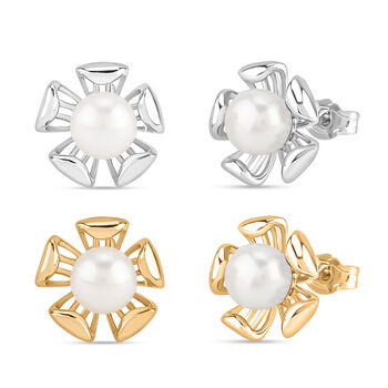 2er Set - Wei&szlig;e S&uuml;&szlig;wasser Perle Ohrringe, Nickelfreies Messing, Goldfarben, Silberfarben