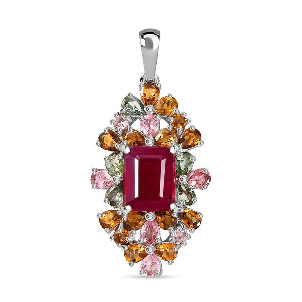 Afrikanischer Rubin (Fissure gefüllt), Mehrfarbig-Turmalin Anhänger 925 Silber rhodiniert ca. 8.73 ct image number 0