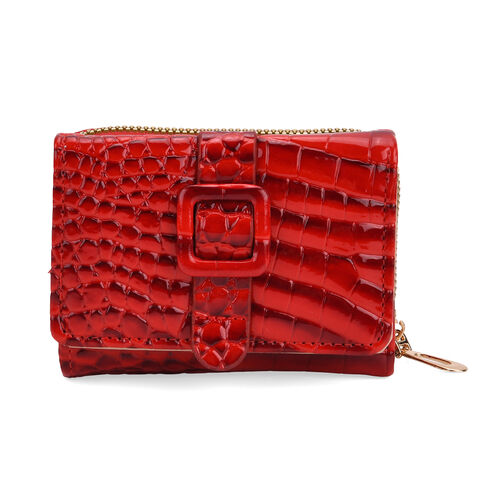 Stilvolle Geldbörse mit Krokodilprägung und RFID-Schutz, 11x8 cm, Rot image number 0