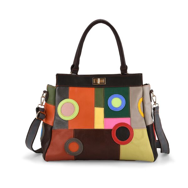 Chaos by Elsie Echtleder Crossbody-Tasche mit RFID-Schutz, 37x14x27cm, mehrfarbiges, matt gepr&auml;gtes Muster