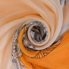 LA MAREY 100% bedruckter Seidenschal, Blumenmuster, Größe 110x178 cm, Orange und Grau image number 4