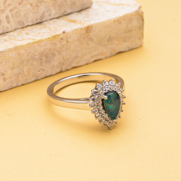 Boulder Opal Triplett und Zirkon-Halo-Ring - 1,29 ct. image number 3