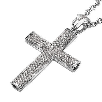 Wei&szlig;er Kristall-Kreuz-Anh&auml;nger mit Kette, 74+5 cm - 2,50 ct.