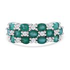 AA Kagem Sambischer Smaragd, Weißer Zirkon Ring, 925 Silber rhodiniert (Größe 19.00) ca. 2.21 ct