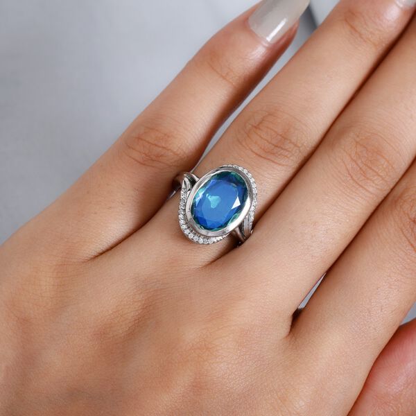 Pfau Triplett Quarz und Zirkon Ring 925 Silber Platin-&Uuml;berzug image number 3