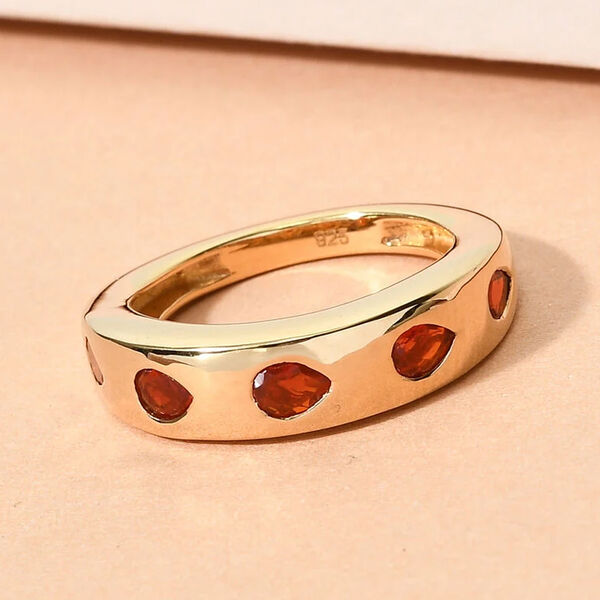 Mexikanischer Kirschfeuer-Opal-Ring, 925 Silber Gelbgold Vermeil  ca. 0,49 ct image number 2