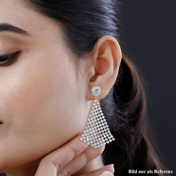 Dreieckige wei&szlig;e Kristall-Cluster Design Ohrringe, silberfarben