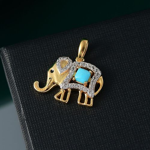 D joy Sleeping Beauty Türkis, Weißer Zirkon Anhänger 925 Silber 750 Gelb Vergoldet ca. 0,67 ct. image number 1