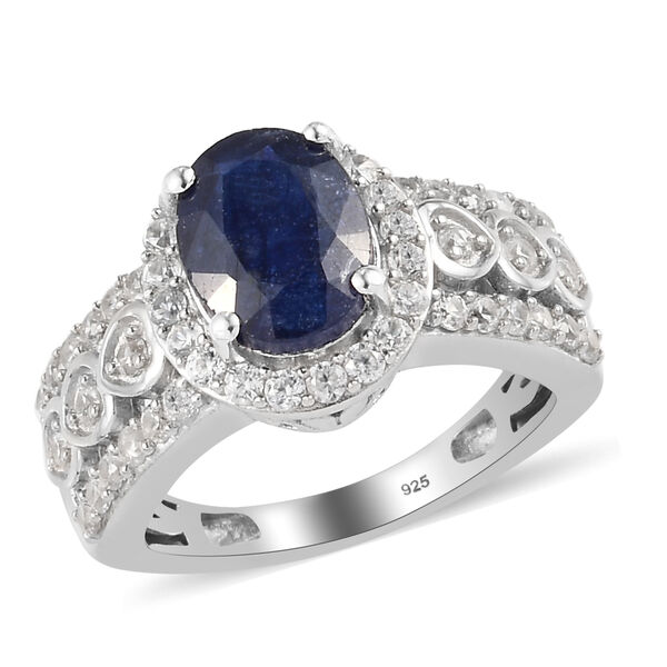 Masoala Saphir und Zirkon Ring, 925 Silber platiniert, 3,71 ct. image number 4